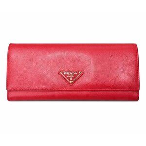 Prada Red Saffiano Leather Wallet | Gold Logo | Made in Italy
